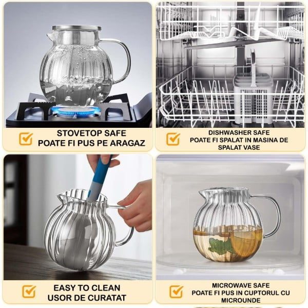 Ceainic cu filtru, Quasar & Co.®, cu capac, sticla borosilicata, 1200 ml, transparent - imagine 9
