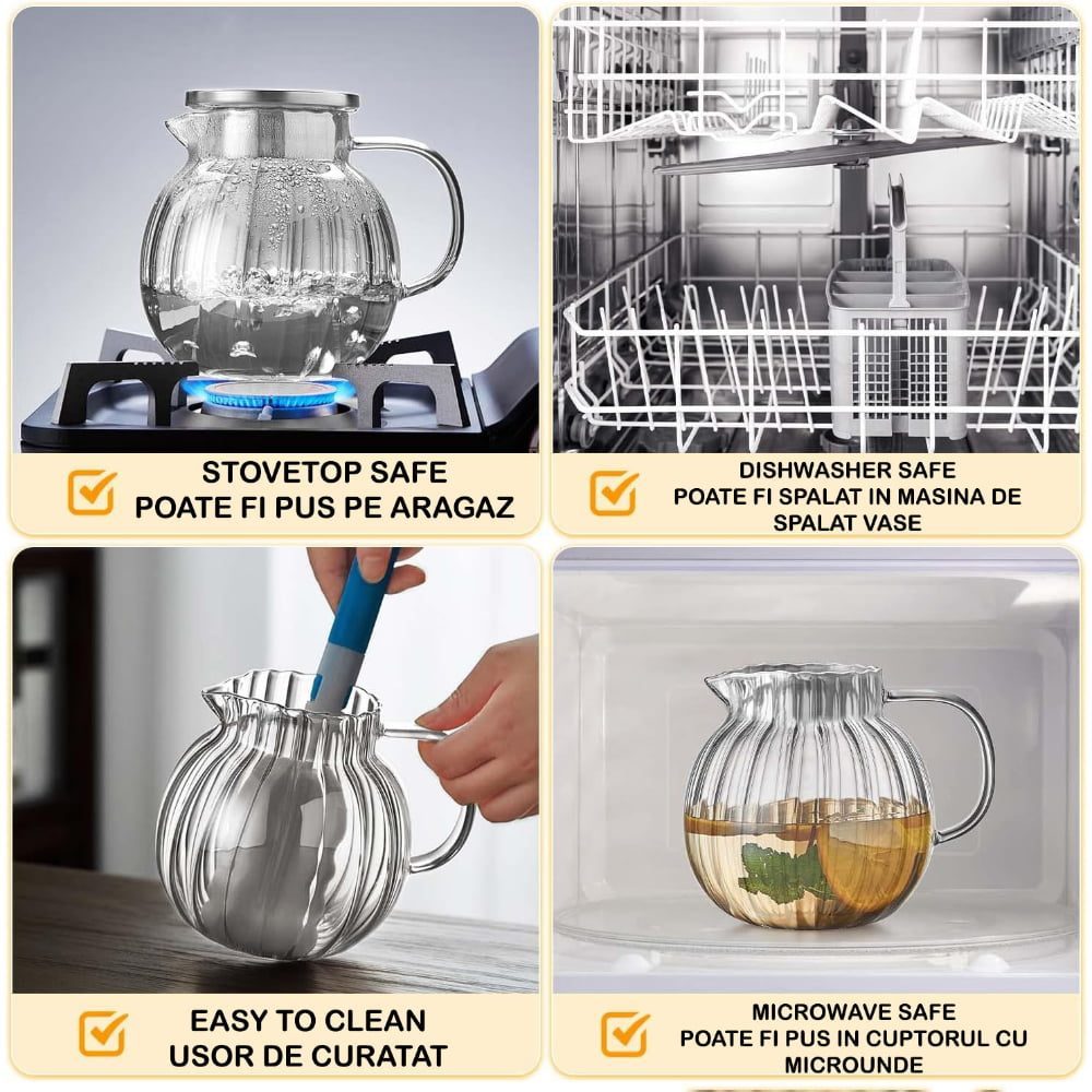 Ceainic cu filtru, Quasar & Co.®, cu capac, sticla borosilicata, 1200 ml, transparent 9 Ceainic cu filtru, Quasar & Co.®, cu capac, sticla borosilicata, 1200 ml, transparent 9