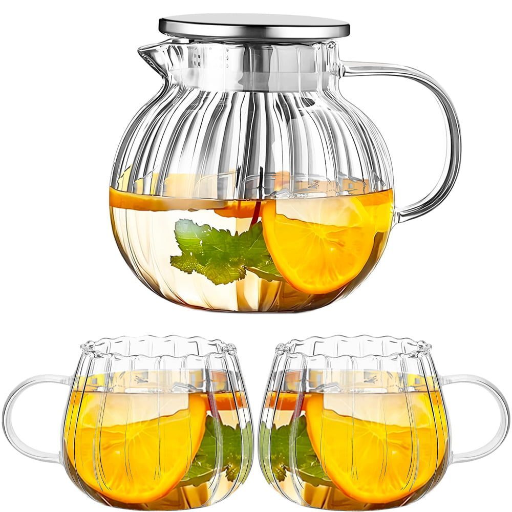 Set ceainic cu 2 cani, Quasar & Co.®, cu filtru, capac, 1200 ml/2×400 ml, transparent