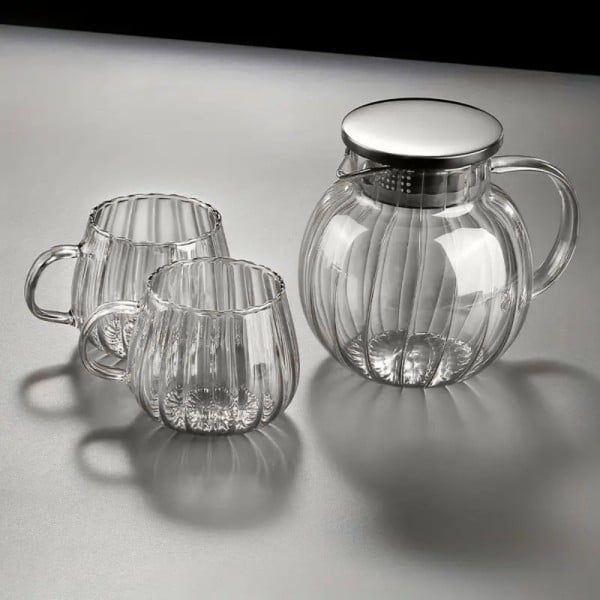 Set ceainic cu 2 cani, Quasar & Co.®, cu filtru, capac, 1200 ml/2x400 ml, transparent - imagine 3
