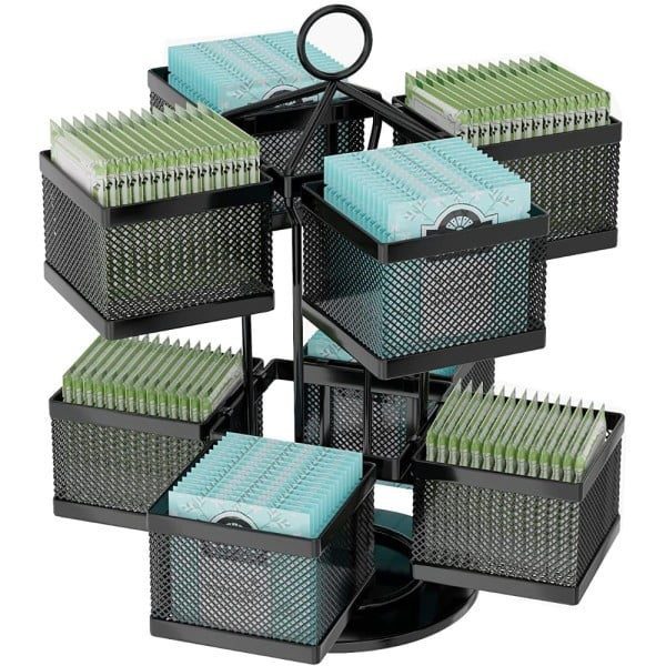 Suport plicuri ceai/capsule cafea, Quasar & Co.®, 8 compartimente detasabile, rotativ, metal, 23.5x22 cm, negru - imagine 1