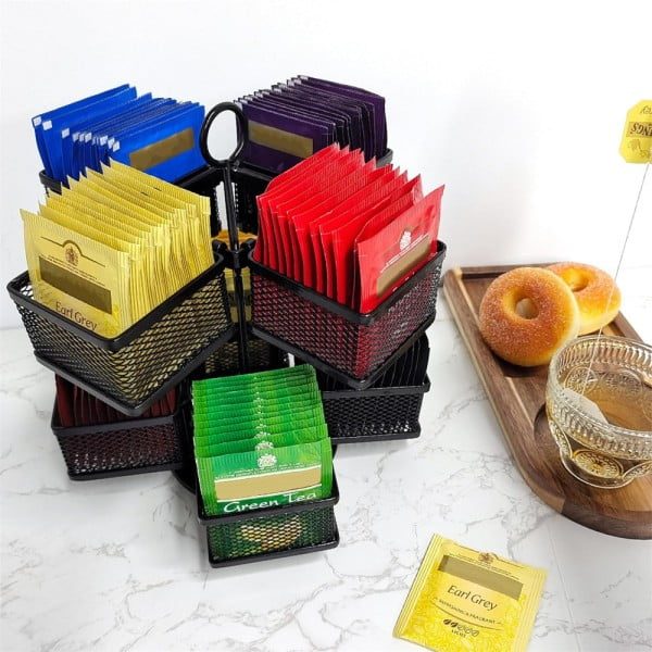 Suport plicuri ceai/capsule cafea, Quasar & Co.®, 8 compartimente detasabile, rotativ, metal, 23.5x22 cm, negru - imagine 3