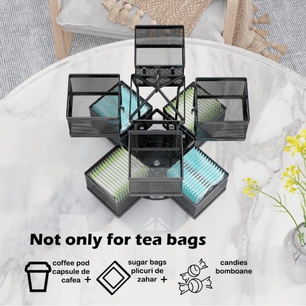 Suport plicuri ceai/capsule cafea, Quasar & Co.®, 8 compartimente detasabile, rotativ, metal, 23.5x22 cm, negru - imagine 9
