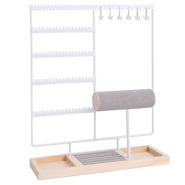 Suport bijuterii, Quasar & Co.®, pentru inele, lantisoare, bratari, ceasuri, cercei, lemn/metal, 35x9.5x30 cm, alb/natur - imagine 1