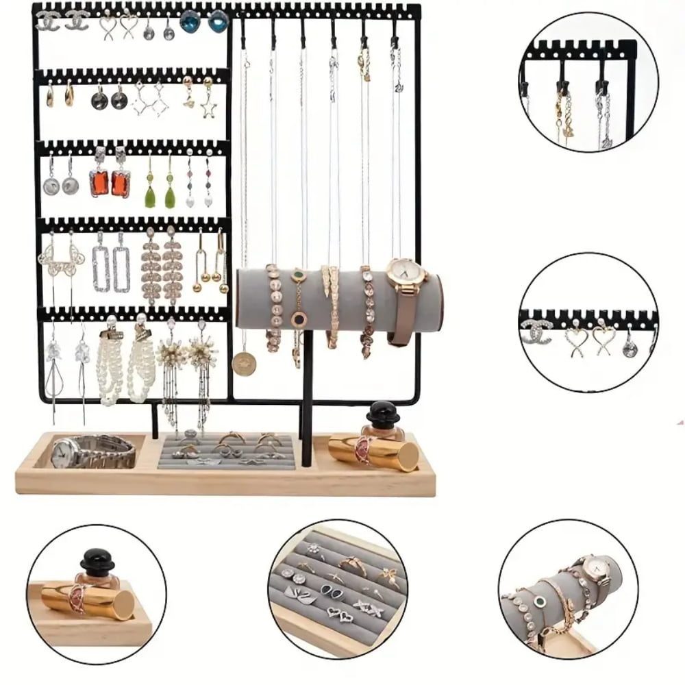 Suport bijuterii, Quasar & Co.®, pentru inele, lantisoare, bratari, ceasuri, cercei, lemn/metal, 35×9.5×30 cm, negru/natur 2 Suport bijuterii, Quasar & Co.®, pentru inele, lantisoare, bratari, ceasuri, cercei, lemn/metal, 35×9.5×30 cm, negru/natur 2