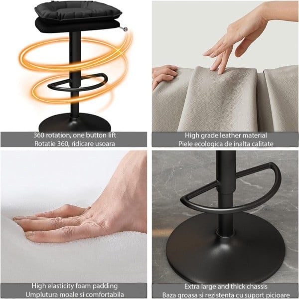 Set 2 scaune de bar, Quasar & Co.®, rotativ, sistem rotire 360°, inalt, reglabil pe inaltime, suport picioare, pretabil bucatarie, metal/piele ecologica/burete, CLEO, portocaliu - imagine 8