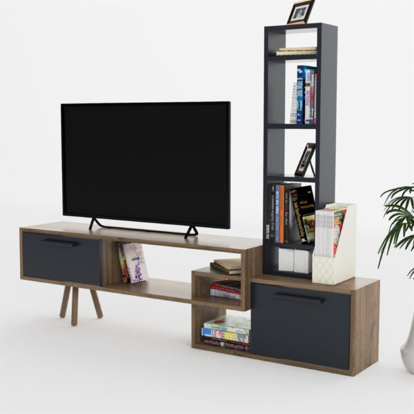 Comoda TV, Quasar & Co.®, mobilier living, 169.6 x 29.5 x 133 cm, MDF, gri/nuc Comode 2024-05-09