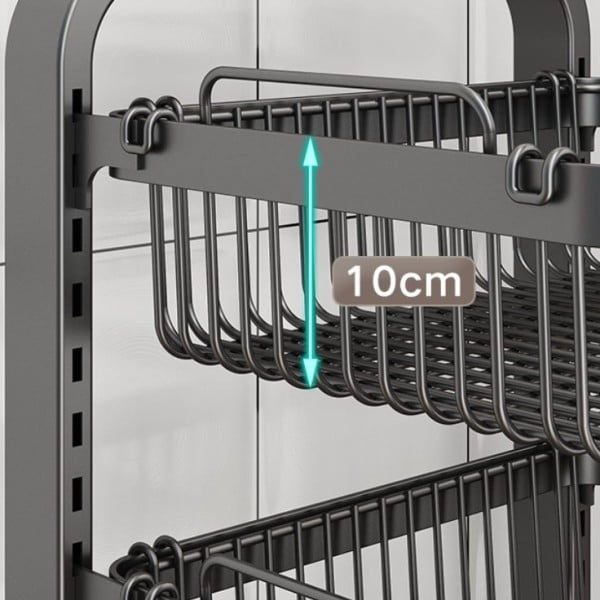 Raft universal suspendat, Quasar & Co.®, etajera cu 3 polite, cu 2 cosuri, ajustabil, metal, 110 x 40 x 29 cm, negru - imagine 11