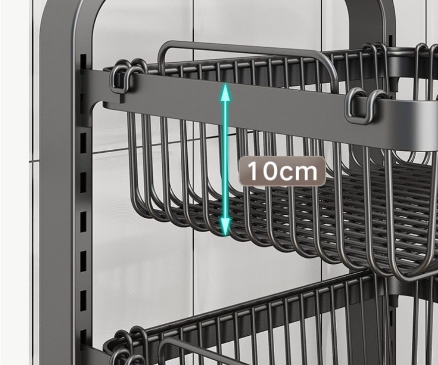 Raft universal suspendat, Quasar & Co.®, etajera cu 3 polite, cu 2 cosuri, ajustabil, metal, 110 x 40 x 29 cm, negru 11