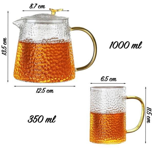 Set ceainic cu 2 cani, Quasar & Co.®, cu infuzor, capac, 1000 ml/2x350 ml, sticla borosilicata, transparent - imagine 11