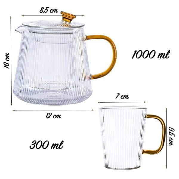 Set ceainic cu 2 cani, Quasar & Co.®, cu infuzor si capac, 1000 ml/2x300 ml, sticla borosilicate, transparent - imagine 13