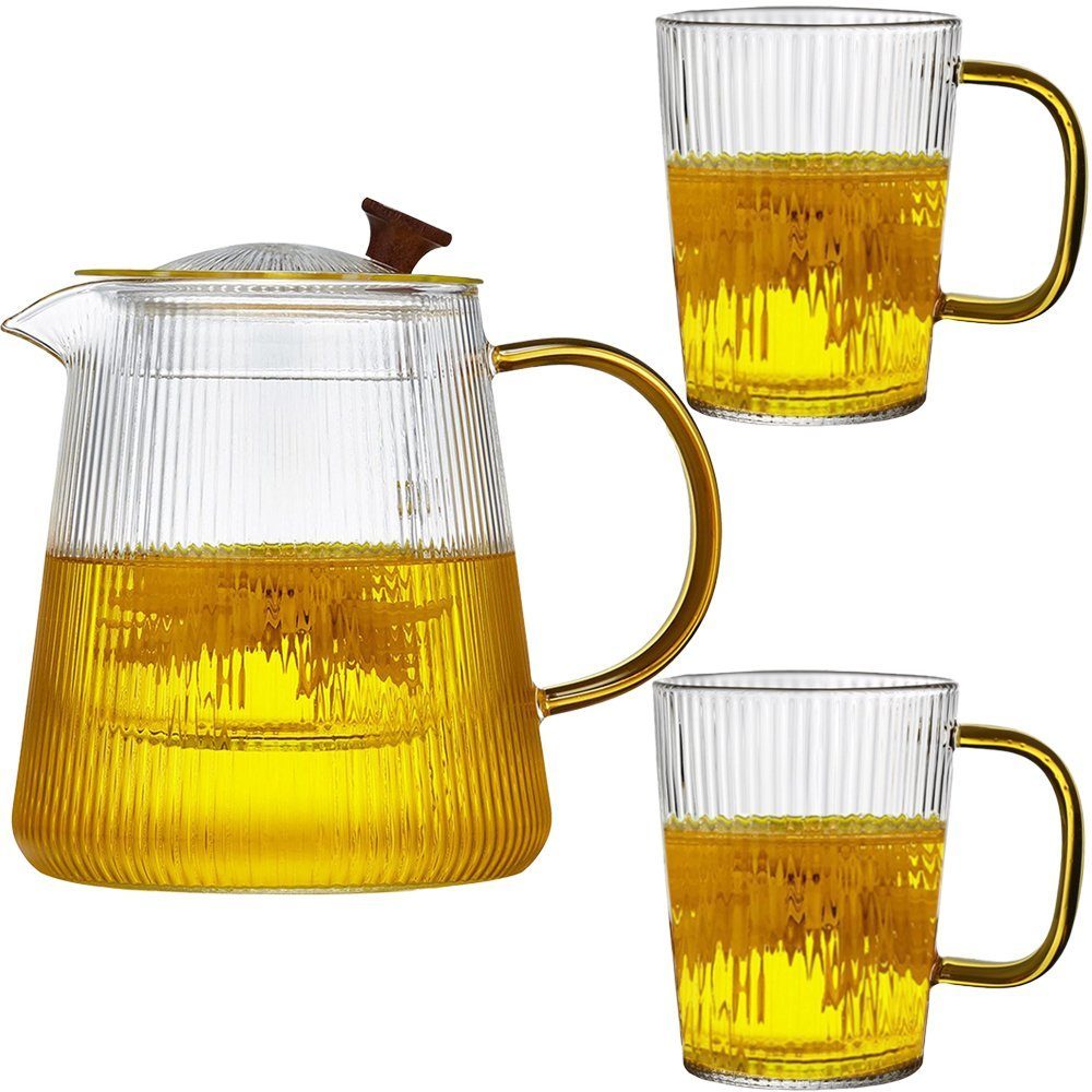 43041242-2 Set ceainic cu 2 cani, Quasar & Co.®, cu infuzor si capac, 1000 ml/2×300 ml, sticla borosilicate, transparent