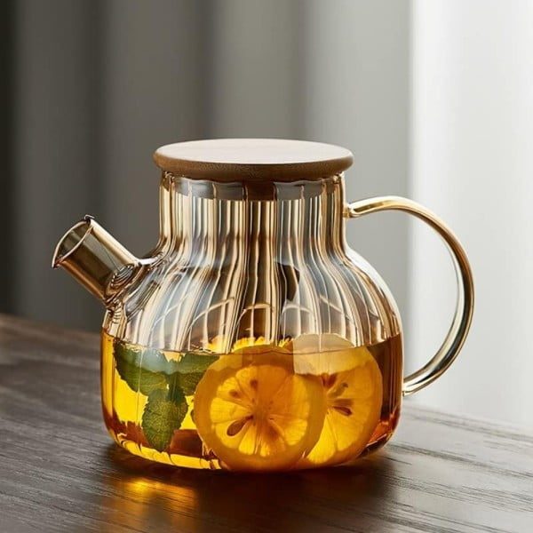 Ceainic, Quasar & Co.®, recipient pentru ceai/cafea cu filtru si capac, 950 ml, sticla borosilicata/bambus, amber - imagine 3