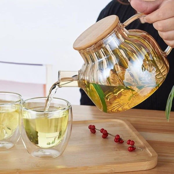 Ceainic, Quasar & Co.®, recipient pentru ceai/cafea cu filtru si capac, 950 ml, sticla borosilicata/bambus, amber - imagine 5