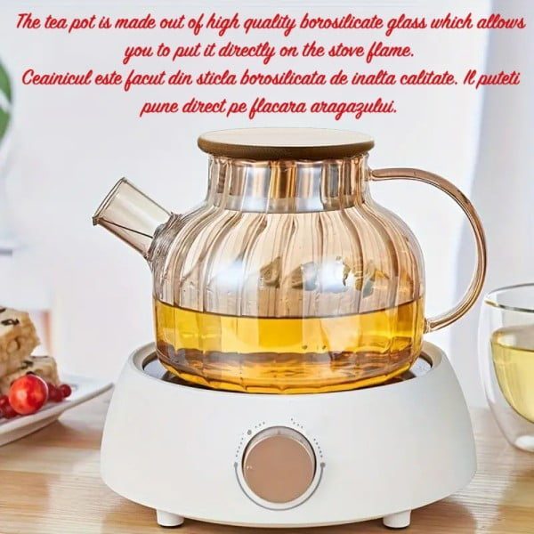 Ceainic, Quasar & Co.®, recipient pentru ceai/cafea cu filtru si capac, 950 ml, sticla borosilicata/bambus, amber - imagine 7