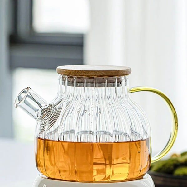 Ceainic, Quasar & Co.®, recipient pentru ceai/cafea cu filtru si capac, 950 ml, sticla borosilicata/bambus, transparent - imagine 5