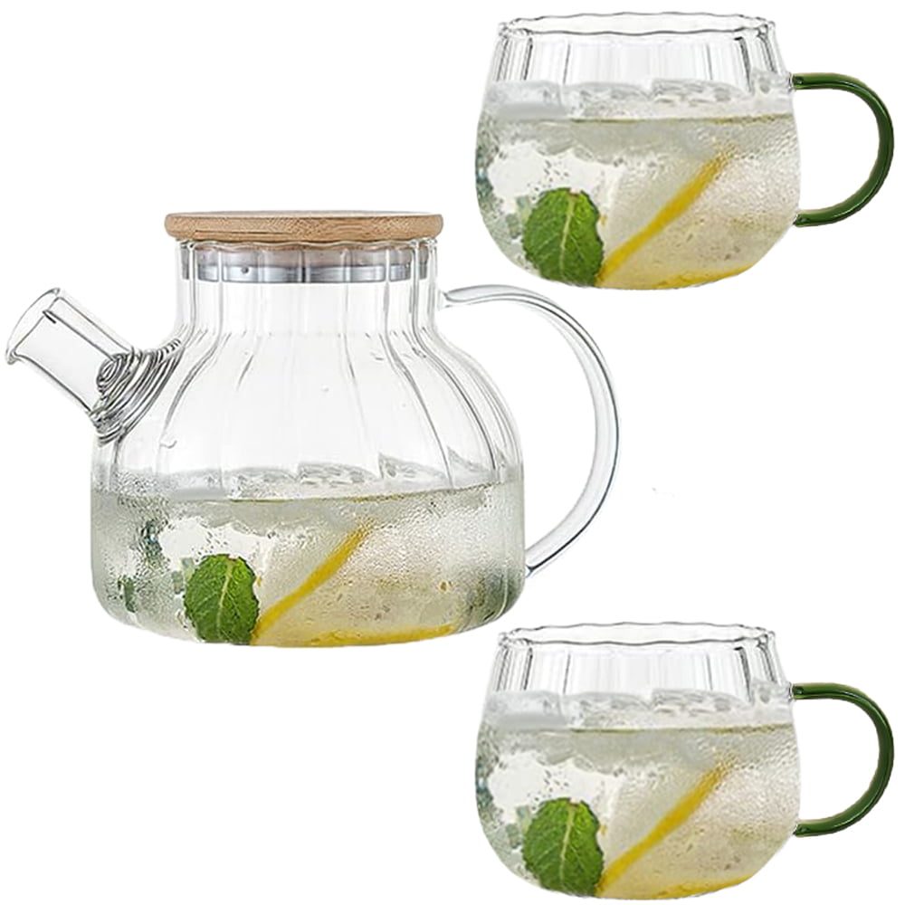 43041250-2 Set ceainic cu 2 cani, Quasar & Co.®, cu filtru si capac, 950 ml/2×400 ml, sticla borosilicate/bambus, transparent