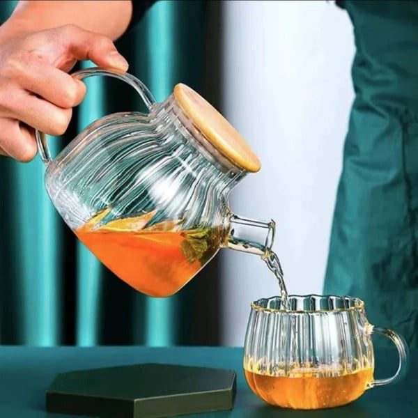 Set ceainic cu 2 cani, Quasar & Co.®, cu filtru si capac, 950 ml/2x400 ml, sticla borosilicate/bambus, transparent - imagine 6