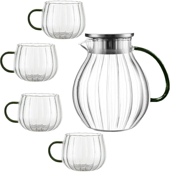 Set ceainic cu 4 cani, Quasar & Co.®, cu filtru, capac, 1600 ml/4×400 ml, sticla borosilicata/otel inoxidabil, transparent Ibrice, Ceainice si infuzoare 2025-03-14