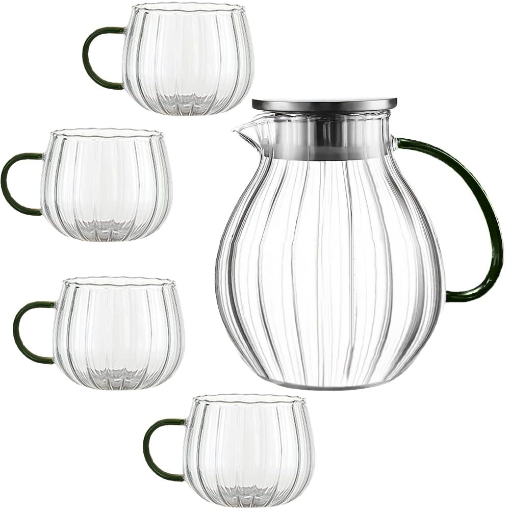 Set ceainic cu 4 cani, Quasar & Co.®, cu filtru, capac, 1600 ml/4×400 ml, sticla borosilicata/otel inoxidabil, transparent 2
