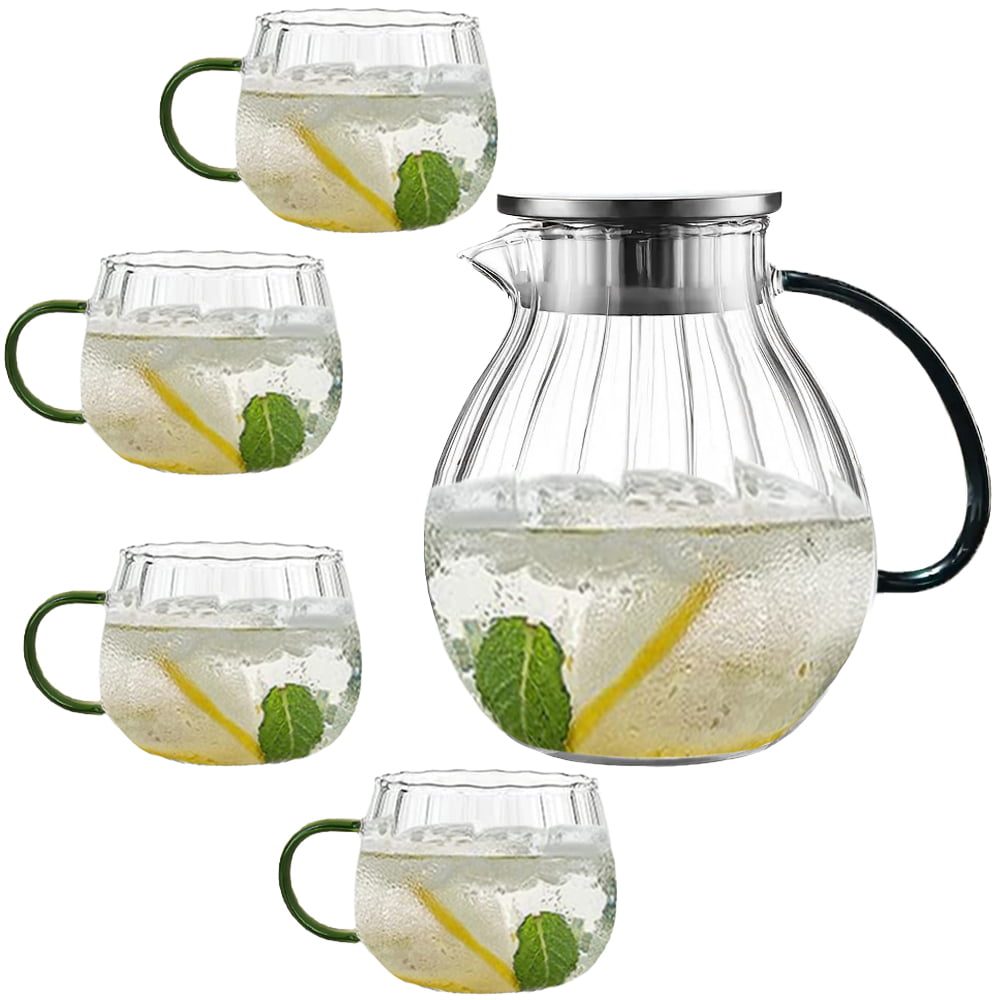 Set ceainic cu 4 cani, Quasar & Co.®, cu filtru, capac, 1600 ml/4×400 ml, sticla borosilicata/otel inoxidabil, transparent