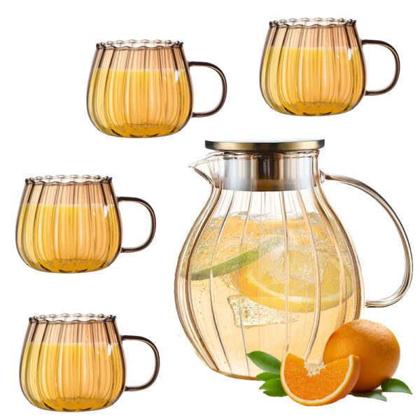 Set ceainic cu 4 cani, Quasar & Co.®, cu filtru, capac, 1600 ml/4×400 ml, sticla borosilicata/otel inoxidabil, amber Ibrice, Ceainice si infuzoare 2025-03-14 2