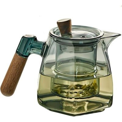 Ceainic, Quasar & Co.®, recipient pentru ceai/cafea cu infuzor, capac si maner, 600 ml, sticla borosilicata/lemn nuc, gri grafit 11