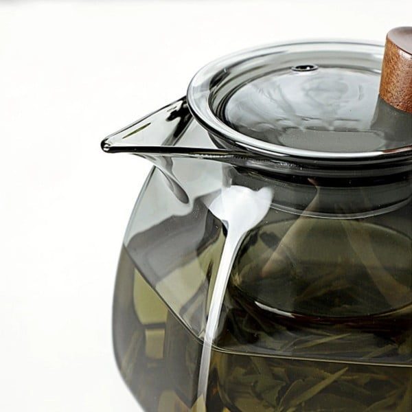Ceainic, Quasar & Co.®, recipient pentru ceai/cafea cu infuzor, capac si maner, 600 ml, sticla borosilicata/lemn nuc, gri grafit - imagine 3