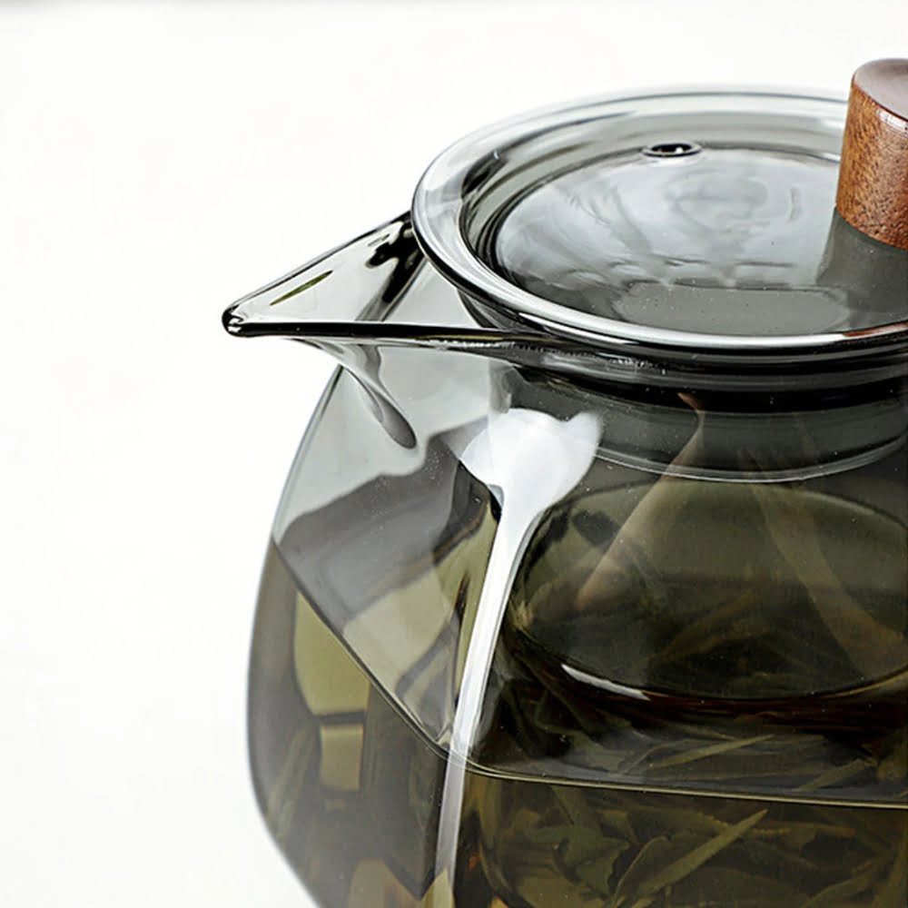 Ceainic, Quasar & Co.®, recipient pentru ceai/cafea cu infuzor, capac si maner, 600 ml, sticla borosilicata/lemn nuc, gri grafit 3