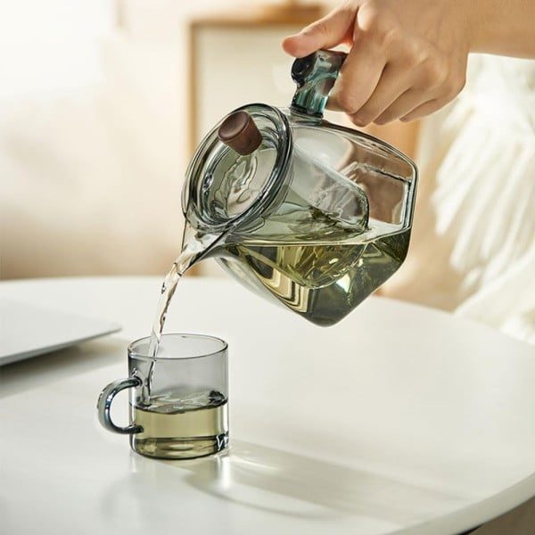 Ceainic, Quasar & Co.®, recipient pentru ceai/cafea cu infuzor, capac si maner, 600 ml, sticla borosilicata/lemn nuc, gri grafit - imagine 4