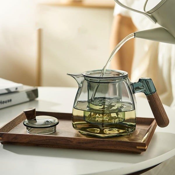 Ceainic, Quasar & Co.®, recipient pentru ceai/cafea cu infuzor, capac si maner, 600 ml, sticla borosilicata/lemn nuc, gri grafit - imagine 6
