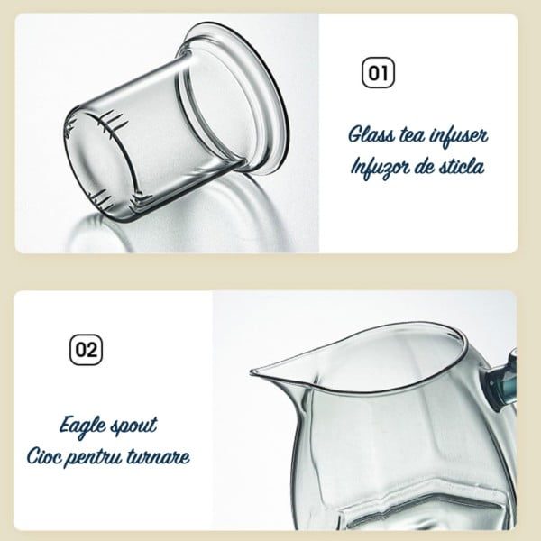 Ceainic, Quasar & Co.®, recipient pentru ceai/cafea cu infuzor, capac si maner, 600 ml, sticla borosilicata/lemn nuc, gri grafit - imagine 7