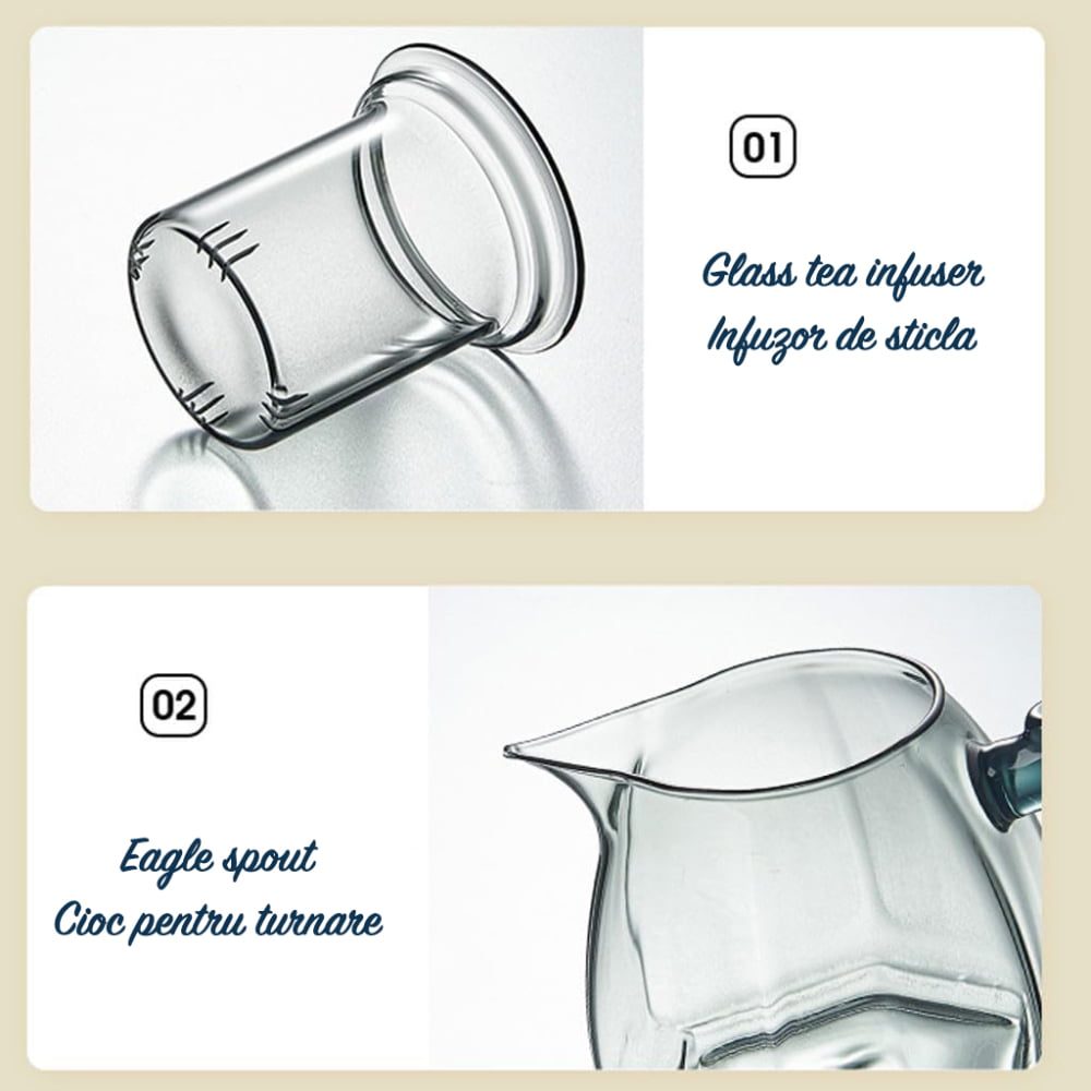 Ceainic, Quasar & Co.®, recipient pentru ceai/cafea cu infuzor, capac si maner, 600 ml, sticla borosilicata/lemn nuc, gri grafit 7