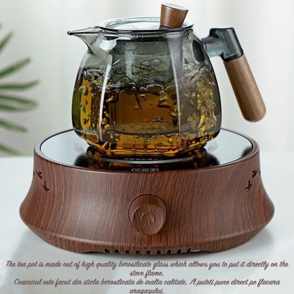 Ceainic, Quasar & Co.®, recipient pentru ceai/cafea cu infuzor, capac si maner, 600 ml, sticla borosilicata/lemn nuc, gri grafit - imagine 9