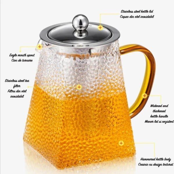 Set 2 ceainice, Quasar & Co.®, recipiente pentru ceai/cafea cu infuzor si capac, 1 x 650 ml, 1 x 750 ml, sticla borosilicata/otel inoxidabil, transparent - imagine 10