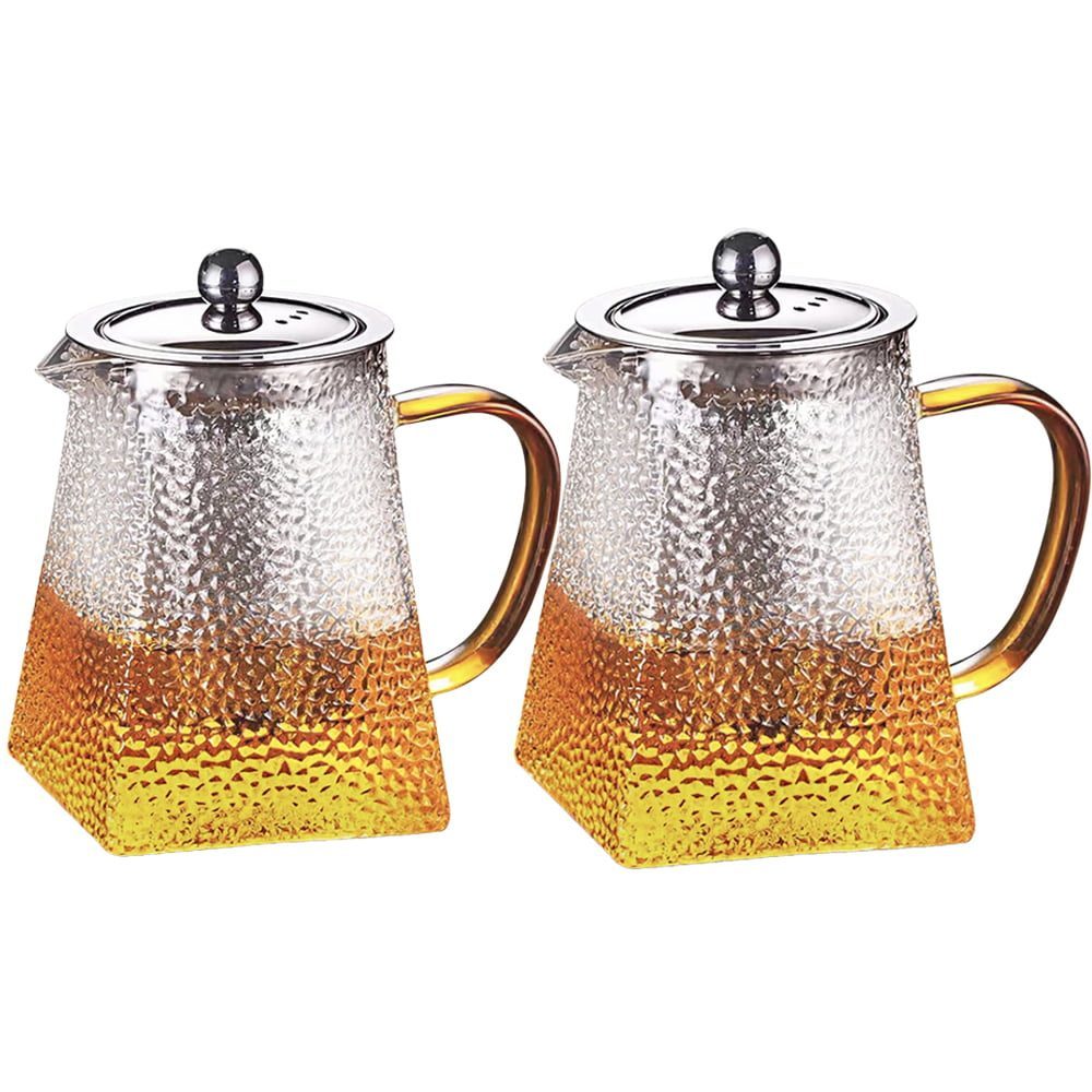 Set 2 ceainice, Quasar & Co.®, recipiente pentru ceai/cafea cu infuzor si capac, 1 x 650 ml, 1 x 750 ml, sticla borosilicata/otel inoxidabil, transparent