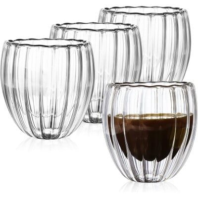 Set 4 pahare cu pereti dubli, Quasar & Co.®, termorezistente, model stripe, 4×210 ml, sticla borosilicata, transparent 13