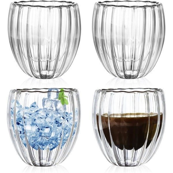 Set 4 pahare cu pereti dubli, Quasar & Co.®, termorezistente, model stripe, 4x210 ml, sticla borosilicata, transparent - imagine 3