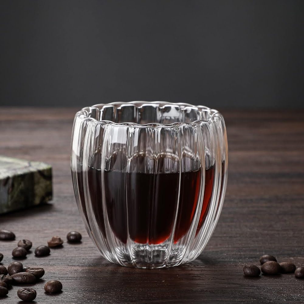 Set 4 pahare cu pereti dubli, Quasar & Co.®, termorezistente, model stripe, 4×210 ml, sticla borosilicata, transparent 6