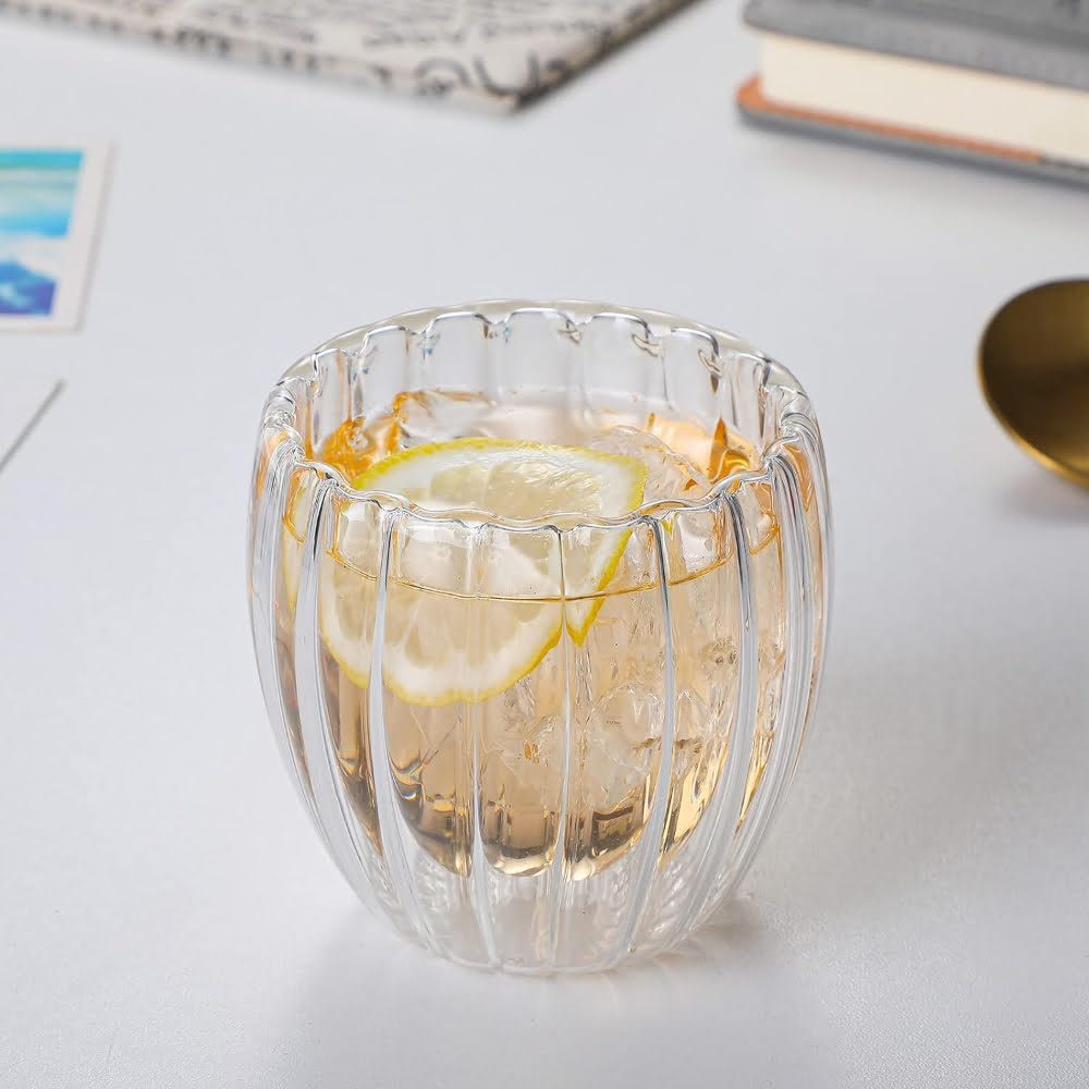 Set 4 pahare cu pereti dubli, Quasar & Co.®, termorezistente, model stripe, 4×210 ml, sticla borosilicata, transparent 8