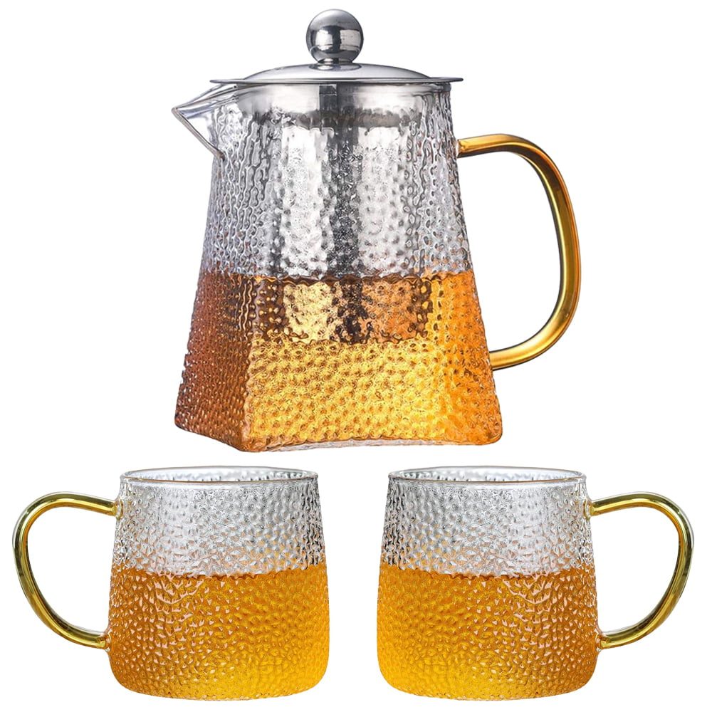 43041256-2 Set ceainic cu 2 cani, Quasar & Co.®, cu infuzor, capac, 650 ml/2×300 ml, sticla borosilicata/otel inoxidabil, transparent