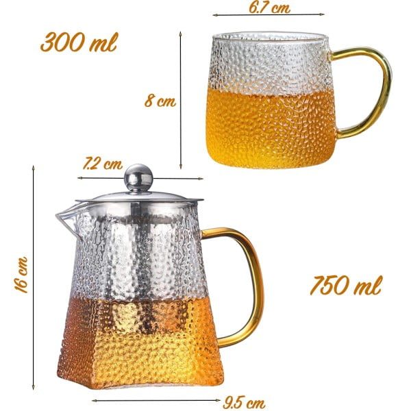 Set ceainic cu 2 cani, Quasar & Co.®, cu infuzor, capac, 650 ml/2x300 ml, sticla borosilicata/otel inoxidabil, transparent - imagine 9