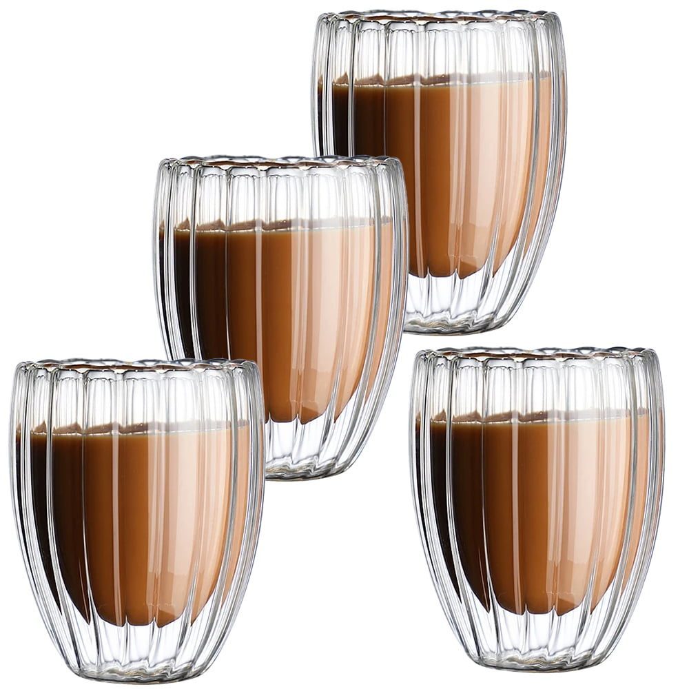 43041257-2 Set 4 pahare cu pereti dubli, Quasar & Co.®, termorezistente, model stripe, 4×270 ml, sticla, transparent