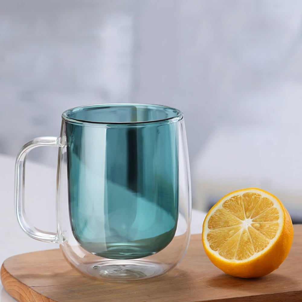 Set 4 cesti cu pereti dubli Quasar & Co.®, termorezistente, model rotund, 4×250 ml, sticla borosilicata, verde-albastru 7