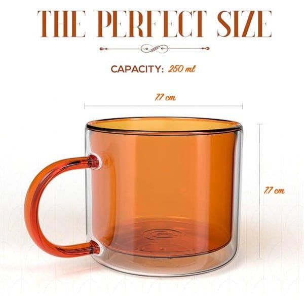 Set 4 cesti cu pereti dubli Quasar & Co.®, termorezistente, model drept, 4x250 ml, sticla borosilicata, gri-portocaliu - imagine 8