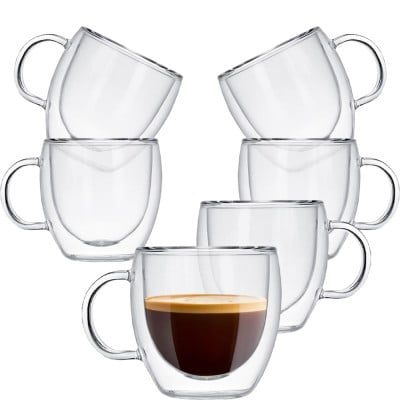 Set 6 cesti cu pereti dubli Quasar & Co.®, espresso/ristretto, termorezistente, 6×80 ml, sticla borosilicata, transparent 12