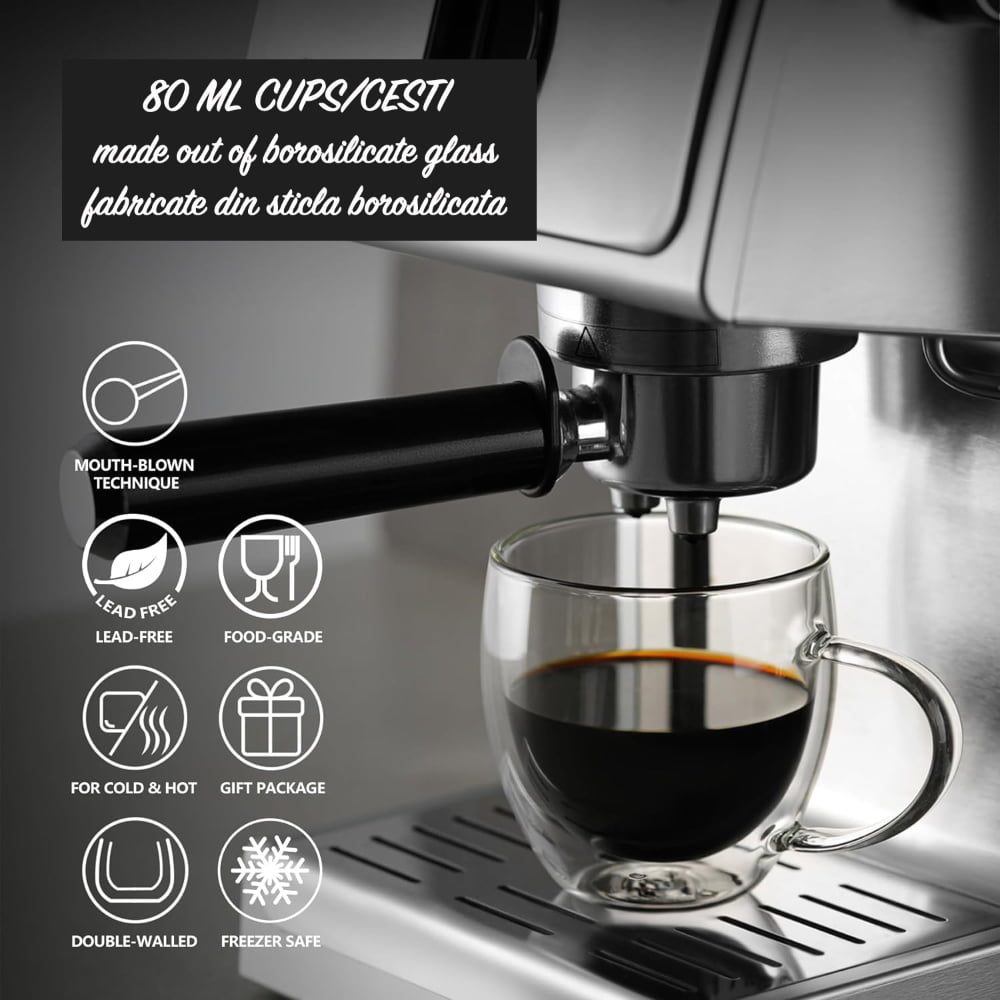 Set 6 cesti cu pereti dubli Quasar & Co.®, espresso/ristretto, termorezistente, 6×80 ml, sticla borosilicata, transparent 8