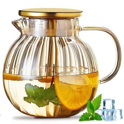 Ceainic, Quasar & Co.®, cu filtru, capac, sticla borosilicata/otel inoxidabil, 1200 ml, amber 12
