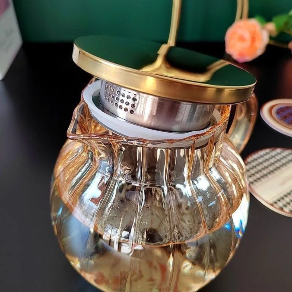 Ceainic, Quasar & Co.®, cu filtru, capac, sticla borosilicata/otel inoxidabil, 1200 ml, amber 4