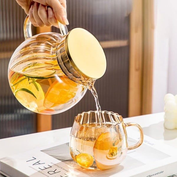 Ceainic, Quasar & Co.®, cu filtru, capac, sticla borosilicata/otel inoxidabil, 1200 ml, amber - imagine 5